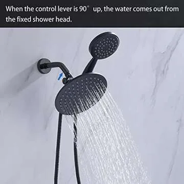 G-Promise Solid Metal Shower Arm Diverter with Holder for Hand Held Showerhead and Fixed Spray Head, G 1/2 3-Way Bathroom Universal Diverter System Replacement Part (Matte Black)