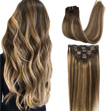 GOO GOO Clip-in Hair Extensions - 14inch Remy Human Hair, Balayage 4/27/4