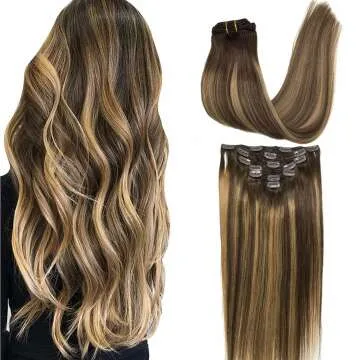 GOO GOO Clip-in Hair Extensions - 14inch Remy Human Hair, Balayage 4/27/4