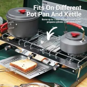 FineFlame Camping Stove 3 Burner 20400 BTU Propane Portable Stove with Regulator, Toast Tray, Windshield for Car Camping BBQ Picnics Outdoor Cooking Camping Gas Stove