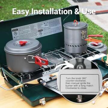 FineFlame Camping Stove 3 Burner 20400 BTU Propane Portable Stove with Regulator, Toast Tray, Windshield for Car Camping BBQ Picnics Outdoor Cooking Camping Gas Stove