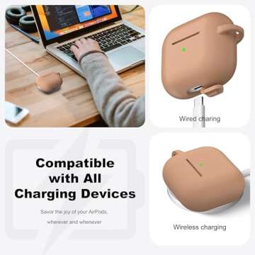 R-fun Compatible with AirPods 3 Case Cover, Silicone Protective Accessories Skin with Keychain Compatible with Apple AirPod 3rd Generation 2021 for Women Men Girls Boys,Front LED Visible,Milk Tea