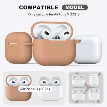 R-fun Compatible with AirPods 3 Case Cover, Silicone Protective Accessories Skin with Keychain Compatible with Apple AirPod 3rd Generation 2021 for Women Men Girls Boys,Front LED Visible,Milk Tea