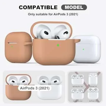 R-fun Compatible with AirPods 3 Case Cover, Silicone Protective Accessories Skin with Keychain Compatible with Apple AirPod 3rd Generation 2021 for Women Men Girls Boys,Front LED Visible,Milk Tea