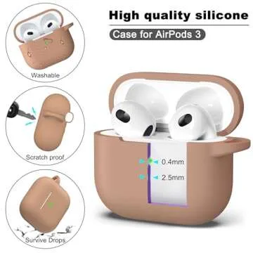R-fun Compatible with AirPods 3 Case Cover, Silicone Protective Accessories Skin with Keychain Compatible with Apple AirPod 3rd Generation 2021 for Women Men Girls Boys,Front LED Visible,Milk Tea