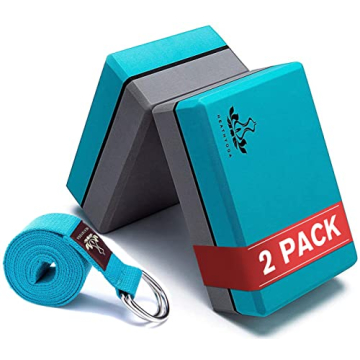 Heathyoga Yoga Blocks 2 Pack with Strap - Perfect Support for Flexibility
