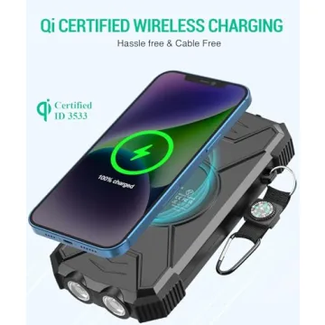 BLAVOR Solar Charger Power Bank 10,000mAh, Portable Wireless Charger, 20W Fast Charging External Battery Pack with USB C for Cell Phones, Solar Panel Charger with Dual Flashlight for Camping