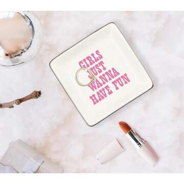 WODMIS Pink Ceramic Jewelry Storage Tray, Preppy Western Style, Ideal Graduation Birthday Gift for W...