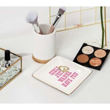 WODMIS Pink Ceramic Jewelry Storage Tray, Preppy Western Style, Ideal Graduation Birthday Gift for Women Girls