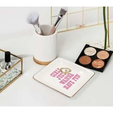 WODMIS Pink Ceramic Jewelry Storage Tray, Preppy Western Style, Ideal Graduation Birthday Gift for Women Girls