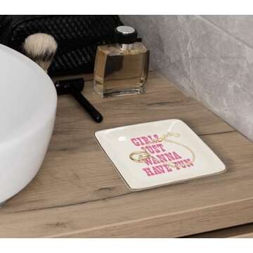 WODMIS Pink Ceramic Jewelry Storage Tray, Preppy Western Style, Ideal Graduation Birthday Gift for Women Girls