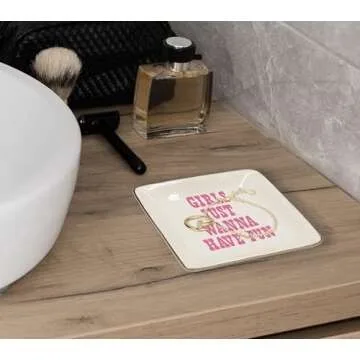 WODMIS Pink Ceramic Jewelry Storage Tray, Preppy Western Style, Ideal Graduation Birthday Gift for Women Girls