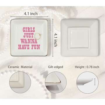 WODMIS Pink Ceramic Jewelry Storage Tray, Preppy Western Style, Ideal Graduation Birthday Gift for Women Girls