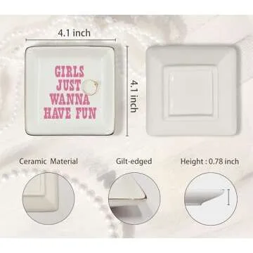 WODMIS Pink Ceramic Jewelry Storage Tray, Preppy Western Style, Ideal Graduation Birthday Gift for Women Girls