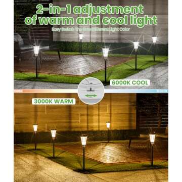 BITPOTT 2-in-1 Warm&Cool Solar Pathway Lights Outdoor, 2 Pack Solar Garden Lights Waterproof IP65, A...