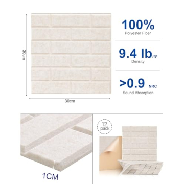 Self-Adhesive Acoustic Wall Panels - 12 Pack