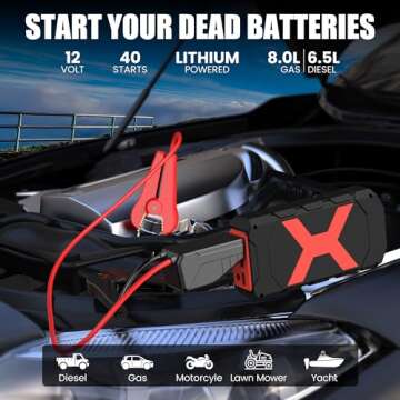 Jump Starter 2000A for Car/Boat/Lawnmower(8.0L Gas/6.5L Diesel Engine) 12V Car Battery Jump Starter ...
