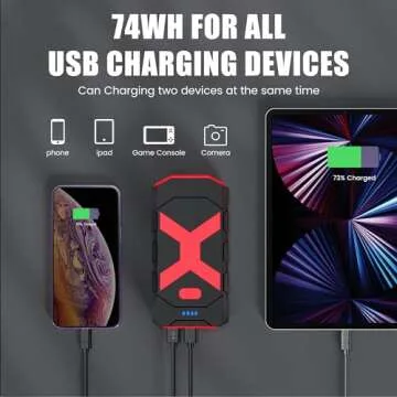 Jump Starter 2000A for Car/Boat/Lawnmower(8.0L Gas/6.5L Diesel Engine) 12V Car Battery Jump Starter Battery Jumper Starter Portable with Jump Cables/Wall Charger/USB Cable