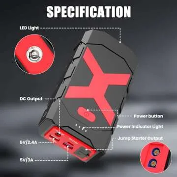 Jump Starter 2000A for Car/Boat/Lawnmower(8.0L Gas/6.5L Diesel Engine) 12V Car Battery Jump Starter Battery Jumper Starter Portable with Jump Cables/Wall Charger/USB Cable