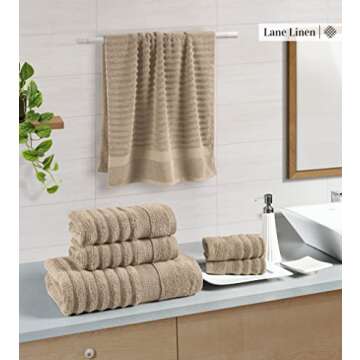 LANE LINEN Bath Towel Set - Soft and Absorbent, Ribbed, 100% Cotton Towels for Bathroom, Hotel, Body...