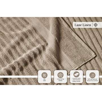LANE LINEN Bath Towel Set - Soft and Absorbent, Ribbed, 100% Cotton Towels for Bathroom, Hotel, Body & Spa - 2 Bath Towels Large Size, 2 Bathroom Hand Towel and 2 Wash Cloths (6 Piece Set) - Taupe