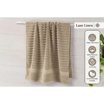 LANE LINEN Bath Towel Set - Soft and Absorbent, Ribbed, 100% Cotton Towels for Bathroom, Hotel, Body & Spa - 2 Bath Towels Large Size, 2 Bathroom Hand Towel and 2 Wash Cloths (6 Piece Set) - Taupe