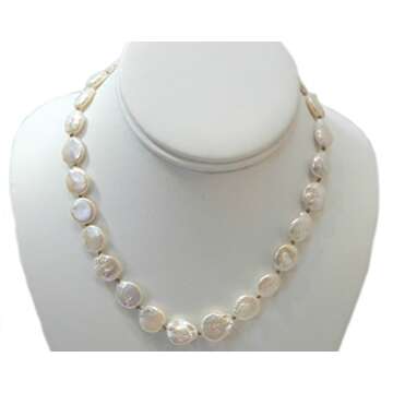 Beaute Fashion Genuine Coin Pearl Choker Boho Necklace, Adjustable Length 15.5" - 18" - Comes in Gift Box