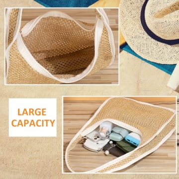 LADIHAB Woven Casual Tote Bags Shoulder Bag Small Beach Straw Bag for Women Hobo Handbags for daily use and Outdoor Vacation (Brown)