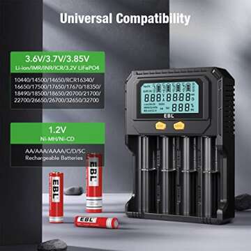 EBL 18650 Battery Charger with Smart LCD, Multiple Functions and Fast Charging