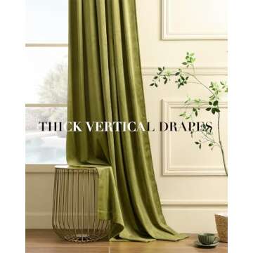 Nemia Moss Green Velvet Curtains Thermal Insulated Blackout Curtain for Bedroom Window Living Room D...