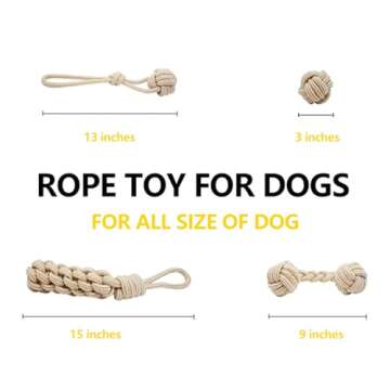 YINOR Dog Chew Toys-Puppy Tug Toys-Natural Cotton Rope-Pets Teething Interactive Knots for Small Medium Dog Mutt (Set of 4)