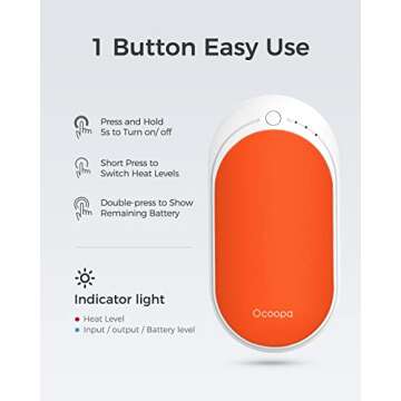 OCOOPA HotPal Rechargeable Hand Warmer, 5200mAh Electric Handwarmer,Portable Pocket Heater, Heat Therapy Great for Raynauds, Hunting, Golf, Camping, Women Mens Gifts