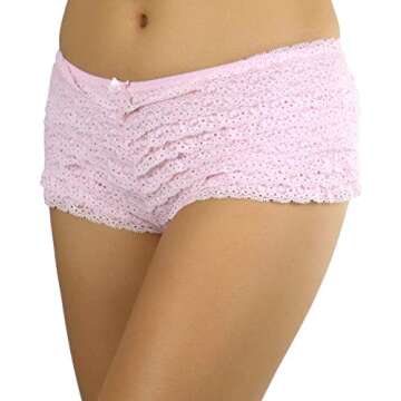 ToBeInStyle Women's Chiffon Ruffle Lace Trim Polyester Blend Booty Shorts - Pink
