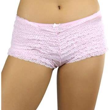 ToBeInStyle Women's Chiffon Ruffle Lace Trim Polyester Blend Booty Shorts - Pink