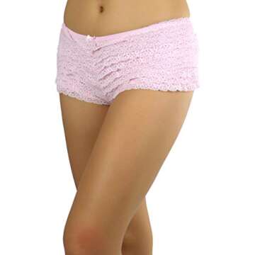 ToBeInStyle Women's Chiffon Ruffle Lace Trim Polyester Blend Booty Shorts - Pink