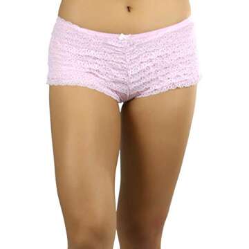 ToBeInStyle Women's Chiffon Ruffle Lace Trim Polyester Blend Booty Shorts - Pink
