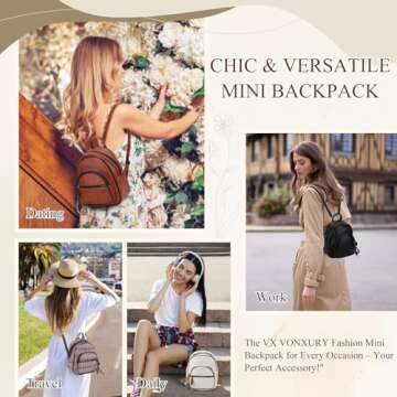 VX VONXURY Mini Backpack Purse,Small Convertible Backpack for Women Ladies with Detachable Straps