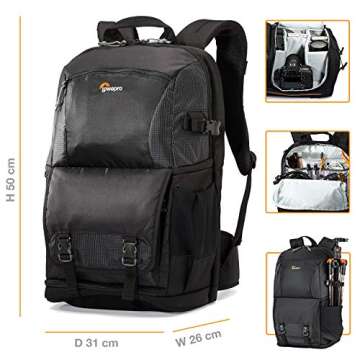 Lowepro LP36869 Fastpack BP 250 AW II - A Travel-Ready Backpack for DSLR and 15" Laptop and Tablet,Black,11.42 x 6.10 x 10.83
