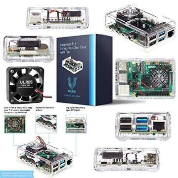 Vilros Raspberry Pi 4 Complete Starter Kit- Includes Raspberry Pi 4 Board, Fan Cooled Case, 64GB Preloaded Micro SD Card and More (4GB, Clear Transparent Case)