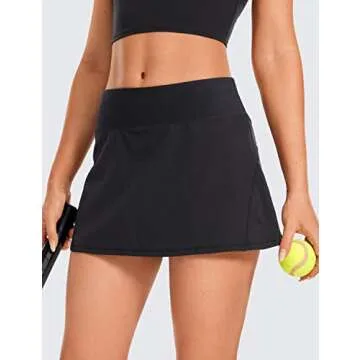 CRZ YOGA Women's Quick Dry Pleated Tennis Skirts Mid Waisted Cute Athletic Workout Running Sports Golf Skorts Volleyball Black XX-Small