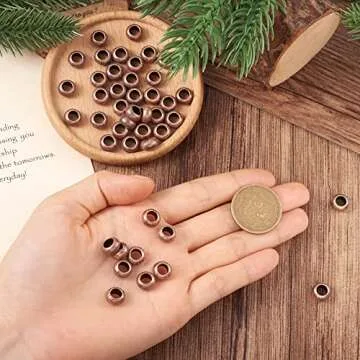 Fashewelry 50Pcs Red Copper European Rondelle Ring Spacer Beads Tibetan Large Hole Flat Round Donut Metal Beads 5.5x9.5mm for Leather Macrame Jewelry Bracelet Necklace Making Hole: 5mm