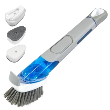 ITTAHO Dish Brush with Soap Dispenser & 3 Pack Dishwashing Sponge Refills Non Scratch, Dish Cleaning...