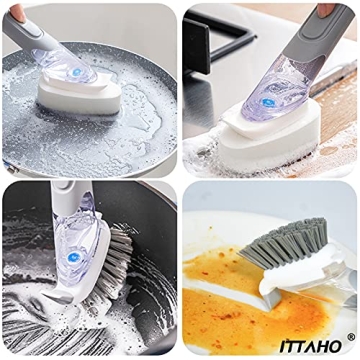 ITTAHO Dish Brush with Soap Dispenser & Sponge Refills