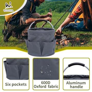 Wooha Tool Bag 17L Garden Tool Organizer Foldable Tool Storage Basket Outdoor Beach Storage Bag（Grey）