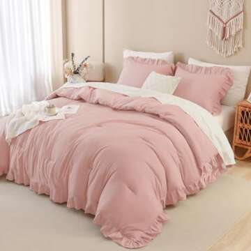 Andency Blush Pink Ruffle Comforter Full, 3 Pieces Rustic Farmhouse Shabby Chic Comforter Set, Vinta...