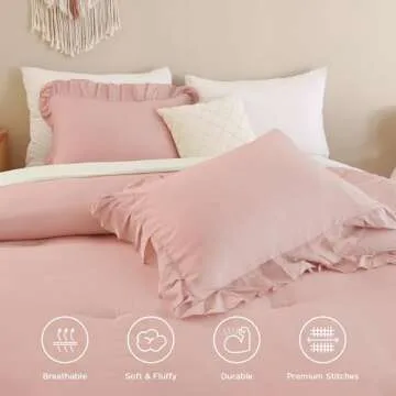 Andency Blush Pink Ruffle Comforter Set for Stylish Bedrooms
