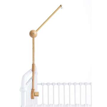 Crib Mobile Arm - 3D 360° Adjustable Wooden Baby Mobile Hanger for Crib (31 inch, 100% Natural Beech Wood) - Mobile Holder for Crib Strong Anti Slip Attachment - Mobile Stand for Crib Nursery Décor