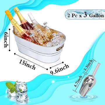 Galvanized Tub 2 Pcs 3 Gallon Metal Beverage Ice Buckets for Parties Drink Wine Beer Champagne Vinta...