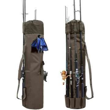 Durable Fishing Rod & Reel Organizer Bag - Holds 5 Poles