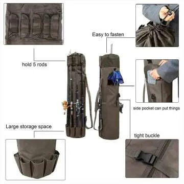Durable Fishing Rod & Reel Organizer Bag - Holds 5 Poles